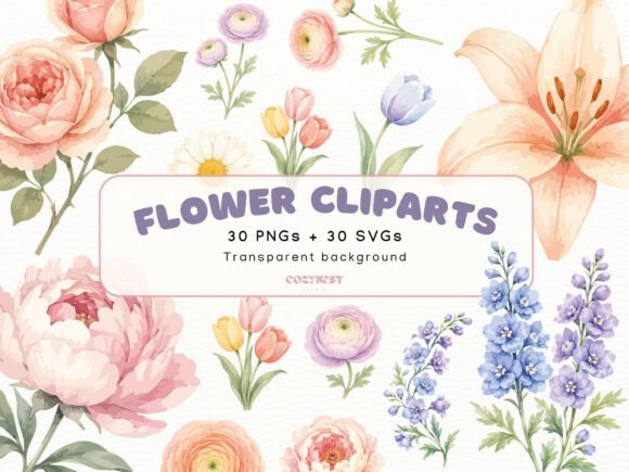 Download Flowers Watercolor Cliparts, Pastel PNG - Watercolor clipart Collection