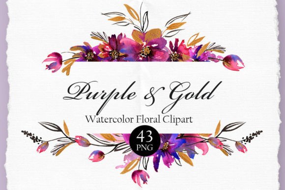 Download Purple and Gold Watercolor Clipart - Watercolor clipart Collection
