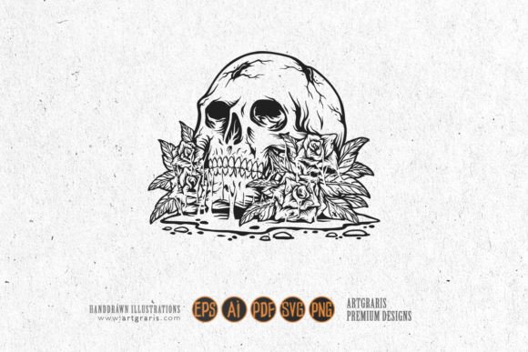 Download Spooky Skull Head Roses Plant Outline - Plant Collection