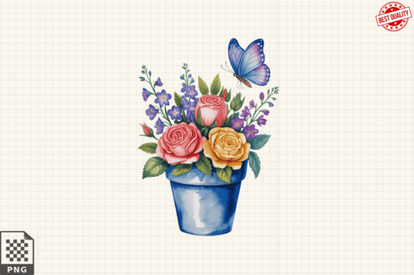 Download Butterfly and Potted Flowers Clipart PNG - Premium Resources