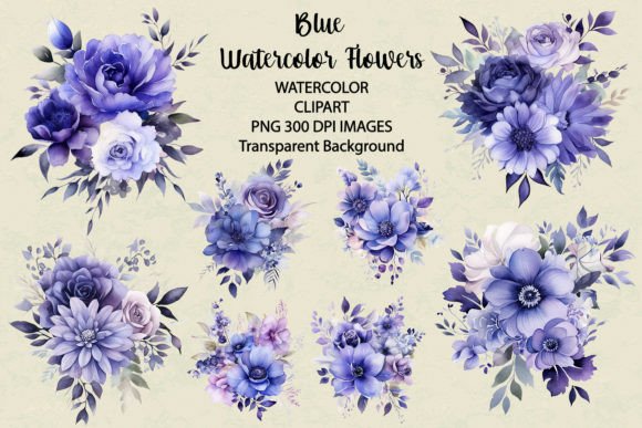 Download Blue Flowers Watercolor Clipart - Watercolor clipart Collection