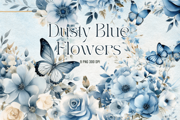 Download Dusty Blue Flowers Watercolor Clipart - Watercolor clipart Collection
