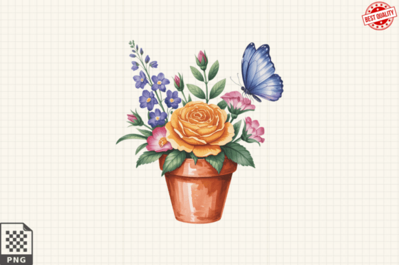 Download Butterfly and Potted Flowers Clipart PNG - Premium Resources