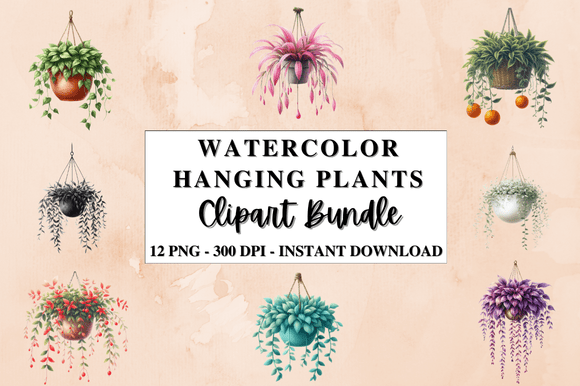 Download Watercolor Hanging Plants Clipart Bundle - Plant Collection