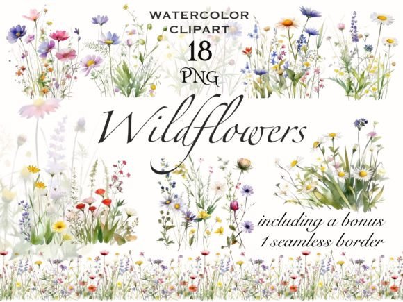 Download Wildflower Meadow Watercolor Clipart - Watercolor clipart Collection