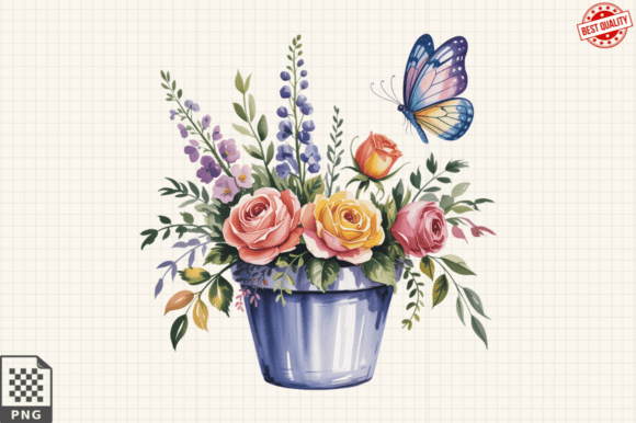 Download Butterfly and Potted Flowers Clipart PNG - Potted flowers clipart Collection