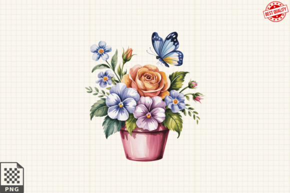 Download Butterfly and Potted Flowers Clipart PNG - Potted flowers clipart Collection