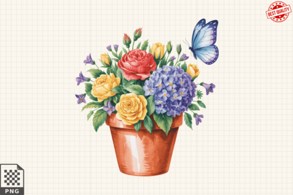 Download Butterfly and Potted Flowers Clipart PNG - Potted flowers clipart Collection