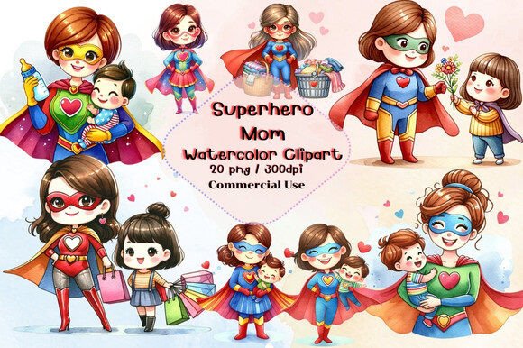 Download Superhero Mom Watercolor Clipart - Watercolor clipart Collection