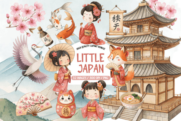 Download Japanese Watercolor Clipart Bundle - Watercolor clipart Collection