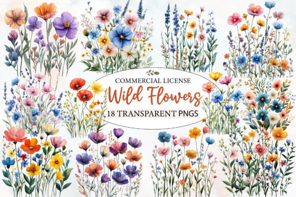 Download Charming Wild Flowers Watercolor Clipart - Watercolor clipart Collection