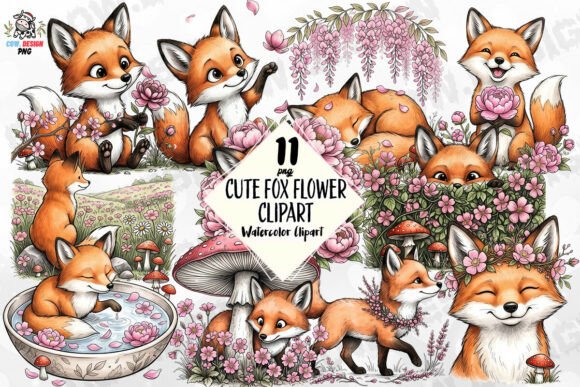 Download Cute Fox Flower Clipart PNG - Flower clipart png Collection