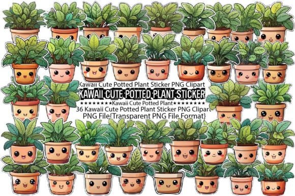 Download Kawaii Cute Potted Plant Sticker Bundle - Plant Collection