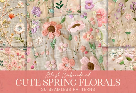 Download Cute Embroidered Blush Spring Florals - Spring florals Collection