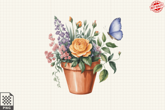Download Butterfly and Potted Flowers Clipart PNG - Potted flowers clipart Collection
