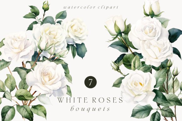 Download White Roses Bouquets Watercolor Clipart - Watercolor clipart Collection