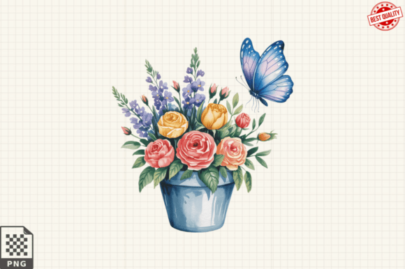 Download Butterfly and Potted Flowers Clipart PNG - Potted flowers clipart Collection