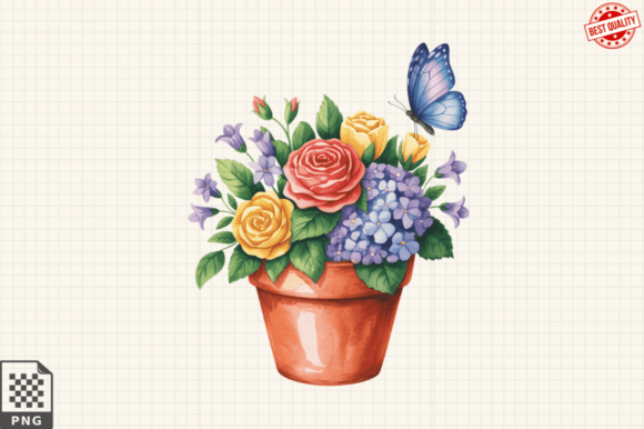 Download Butterfly and Potted Flowers Clipart PNG - Potted flowers clipart Collection