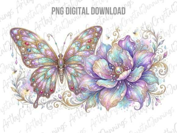 Download Jeweled Butterfly and Flower Clipart PNG - Flower clipart png Collection