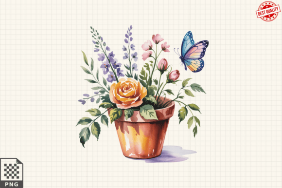Download Butterfly and Potted Flowers Clipart PNG - Premium Resources