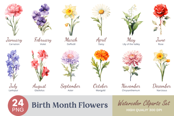 Download Birth Month Flower Watercolor Clipart - Watercolor clipart Collection