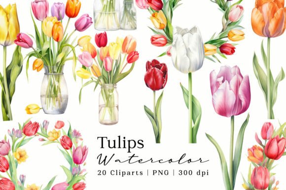 Download Tulips Flowers Watercolor Cliparts Set - Watercolor clipart Collection
