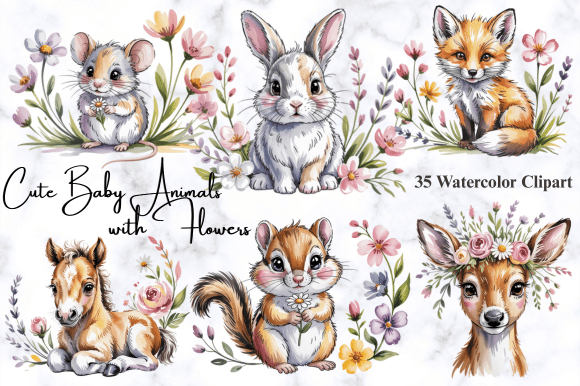 Download Cute Baby Animals with Flowers Clipart - Cute baby animals Collection