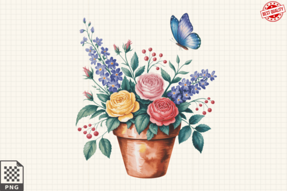 Download Butterfly and Potted Flowers Clipart PNG - Potted flowers clipart Collection