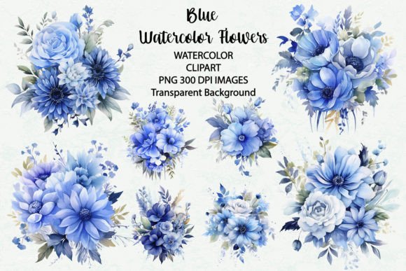 Download Blue Flowers Watercolor Clipart - Watercolor clipart Collection