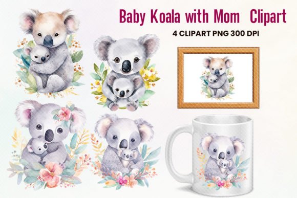 Download Baby Koala with Mom Watercolor Clipart - Watercolor clipart Collection