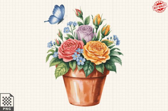Download Butterfly and Potted Flowers Clipart PNG - Premium Bundle