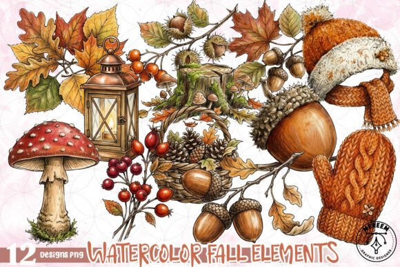 Download Watercolor Fall Elements PNG - Watercolor fall Collection