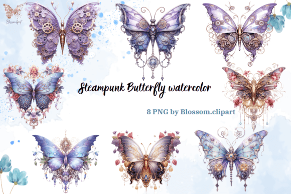 Download Steampunk Butterfly Watercolor Cliparts - Watercolor clipart Collection