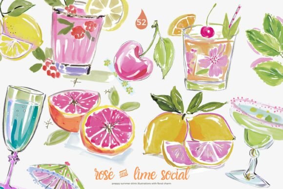 Download Preppy Cocktail Watercolor Clipart Set - Watercolor clipart Collection