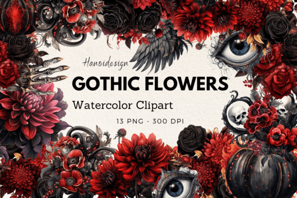 Download Gothic Flowers Watercolor Cliparts - Watercolor clipart Collection