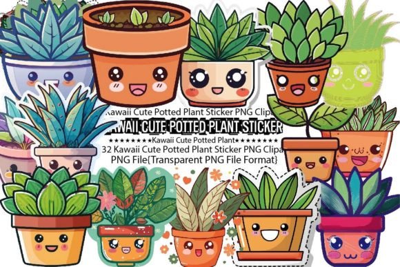 Download Kawaii Cute Potted Plant Sticker Bundle - Plant Collection