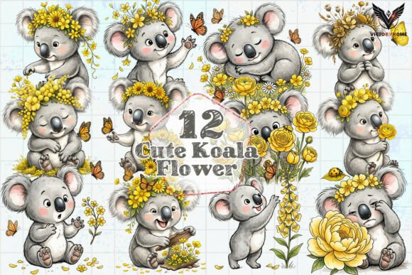 Download Cute Koala Flower Clipart PNG - Flower clipart png Collection
