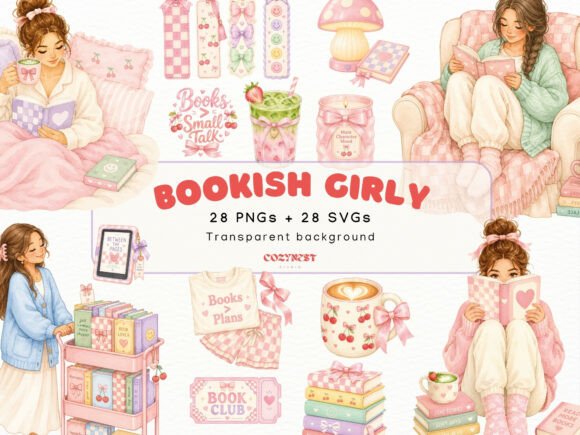 Download Cozy Bookish Girl Watercolor Clipart PNG - Watercolor clipart Collection